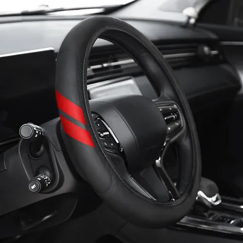 Vista 7 de Funda de cuero prémium para volante compatible con Dodge Charger Challenger Durango RAM 1500 coches, ajuste universal de 14 a 15 pulgadas