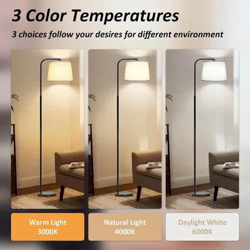 Vista 2 de Lámpara de pie AKASUKI para sala de estar con 3 temperaturas de color, lámpara de pie con interruptor de pie para sala de estar, dormitorio