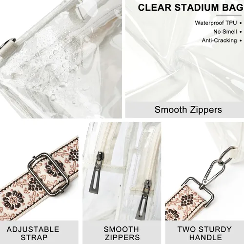 Vista 6 de LATMAP Bolsa transparente para eventos de estadio, bolso transparente para mujer, bolsa cruzada de estadio, bolsa transparente para conciertos
