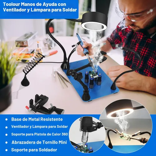 Vista 2 de Toolour Manos magnéticas que ayudan a soldar herramientas de tercera mano con luz extractora de humos de soldadura, abrazadera de tornillo
