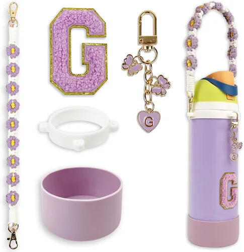 Vista 76 de SITKOL Juego de Monogramas Bonitos de Silicona Compatible con Botella de Agua Owala 24 oz, 32 oz, 40 oz - Accesorios Perfectos con la Letra Owala
