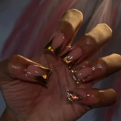 Vista 12 de 24 uñas de pato a presión con diamantes de imitación francesas, uñas postizas estilo pies de pato, uñas postizas de primavera y verano con diseños