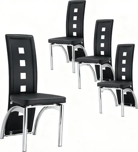 Vista 11 de Juego de 2 sillas de comedor modernas, juego de 2 sillas de comedor negras, sillas de cocina tapizadas de piel sintética con patas de metal dorado