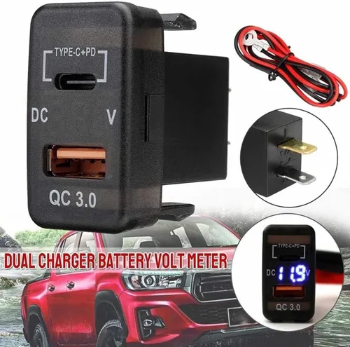 Vista 2 de Adaptador de cargador rápido para coche QC3.0 Dual USB Cargador rápido Socket con voltímetro para Land Cruiser Prado, negro, 500226459