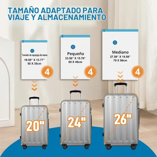 Vista 4 de Paquete de 12 bolsas de almacenamiento al vacío de viaje con bomba eléctrica inalámbrica recargable, bolsas de empaque de viaje para equipaje