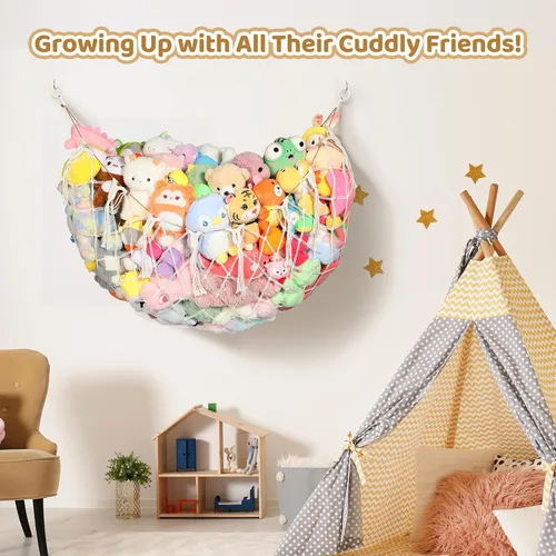 Vista 7 de YECAYE Red de animales de peluche, hamaca para decoración de habitación, mejorada de 60 pulgadas para todos los organizadores de muñecas de peluche