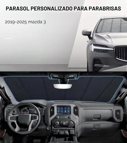 Vista 2 de Pigenius Parasol de parabrisas para Mazda 3 2019-2025 (Sedan/Hatchback), acabado plateado metálico Brushed Silver
