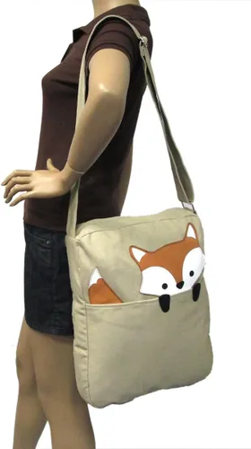 Vista 4 de Peeking Fox On - Bolso bandolera grande de lona