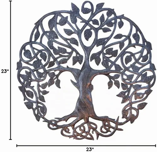 Vista 6 de Diseño inspirado en árbol de la vida celta, arte de pared de metal, comercio justo de Haití, 23" x 23".
