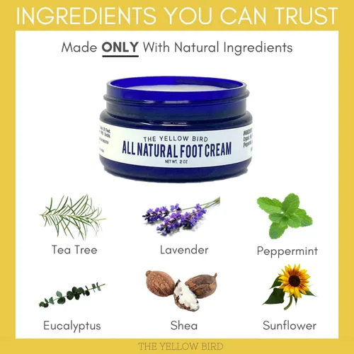 Vista 4 de Yellow Bird Crema para pies – Bálsamo hidratante de aceite de árbol de té con aceites esenciales. Tratamiento natural de pies de atletas. Reparación
