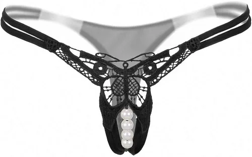 Vista 2 de Tanga de encaje para mujer sexual con perlas tangas sin costuras