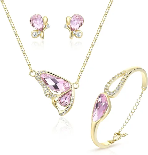 Vista 5 de EleQueen Butterfly Jewelry Set for Women, GoldSilver Plated Cubic Zirconia Butterflies Pendant NecklaceEarringsBracelet Sets for Her Butterfly