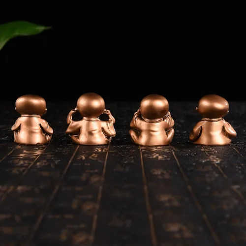 Vista 6 de BRABUD TQGJBS233 - Juego de 4 figuras de monjes de resina Hear No Evil See No Evil Speak No Evil TQGJBS233