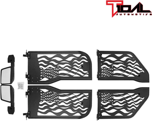 Vista 2 de EAG Puerta tubular de la bandera de Estados Unidos 4 con espejo reflectante apto para Wrangler JK 07-18 4 puertas solamente