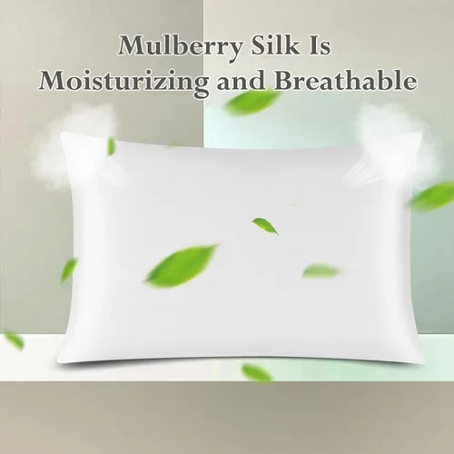 Vista 3 de Funda de almohada de seda para cabello y piel, funda de almohada de seda de morera natural de 19 momme con cierre de cremallera oculto, tamaño Queen