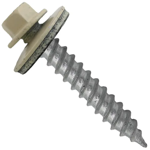 Vista 145 de 12 tornillos para techos de metal gris ABC de 1-1/2 pulgadas, cabezal de arandela hexagonal, arranque automático/roscado, arandela EPDM. 1 bolsa