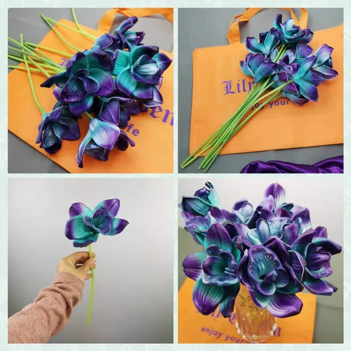 Vista 7 de Juego de 10 orquídeas artificiales de tacto real (morado)