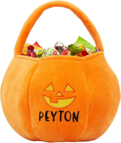 Vista 2 de Personalization Universe Jack-o'-Lantern - Bolsa bordada de felpa para Halloween, bolsa de dulces, perfecta para truco o trato Negro