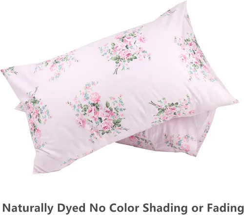Vista 9 de Paquete de 2 fundas de almohada florales rosas tamaño estándar, 100% algodón de 600 hilos, 20 x 30 pulgadas