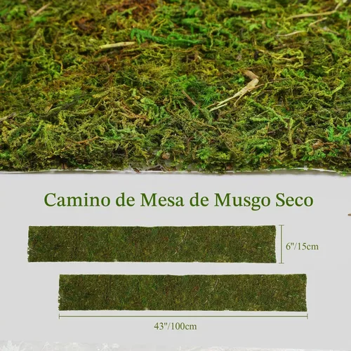 Vista 3 de Jutom Camino de mesa de musgo seco preservado, rollo de musgo verde artificial para decoración de mesa, jardines de hadas, bodas, manualidades