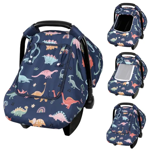 Vista 10 de Funda de asiento de automóvil para bebé, antipatadas, toldo cálido de Minky para asiento de automóvil con ventana de malla, cubierta multiusos que