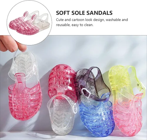 Vista 8 de USHOBE Sandalias de jalea de princesa para niñas, sandalias de verano para la playa, zapatos de gelatina con purpurina, sandalias planas