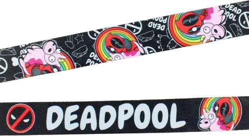Vista 5 de Bioworld Marvel Deadpool Chibi - Soporte para identificación con colgante de goma de unicornio y arco iris y calcomanía coleccionable