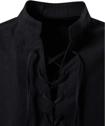 Vista 4 de LucMatton - Camisas de manga larga de estilo retro de algodón 100% para hombres de estilo medieval, vikingo o hippie
