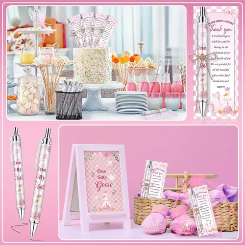Vista 5 de 145 bolígrafos y llaveros de ganso rosa para baby shower, regalos para niñas, bolígrafos retráctiles para baby shower, revelación de género