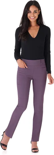 Vista 4 de Rekucci - Pantalones elegantes y rectos para mujer fácil de ponerse para uso diario con control de barriga