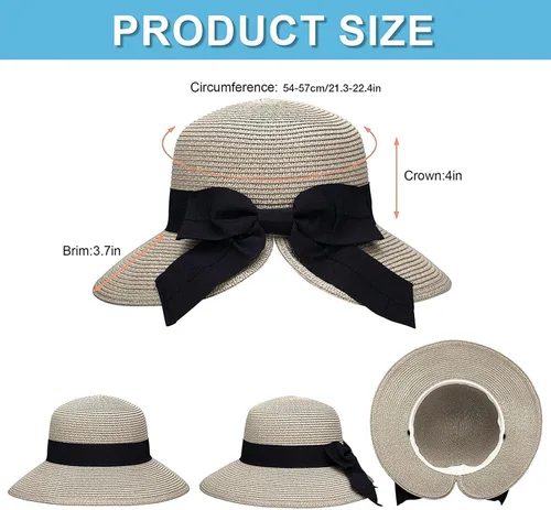 Vista 4 de YOLAI Sombreros de playa para mujer de ala ancha para el sol/sombrero UPF 50+ protector solar sombrero de verano para mujer Beige