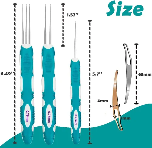 Vista 4 de Yarniss Ganchos de ganchillo para rastas con mango ergonómico, aguja de ganchillo para cabello de 0.75mm para trenza Loc