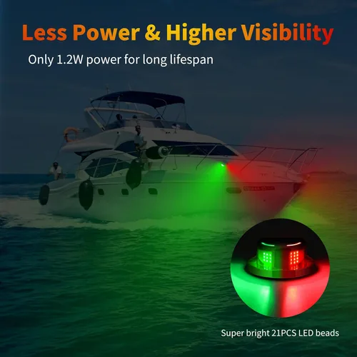 Vista 6 de RVZONE Luces de Navegación para Barcos, Iluminación de Navegación para Barcos LED IP67 Impermeables Rojas y Verdes Luces LED Marinas de Proa Negro