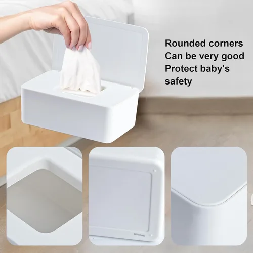 Vista 6 de 1 dispensador de toallitas para pañales, contenedor de toallitas recargable, recipiente con tapa de diseño de sellado, mantiene las toallitas Negro