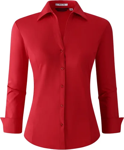 Vista 8 de Esabel.C Camisas de manga larga con botones para mujer, ajuste regular, blusa de trabajo elástica