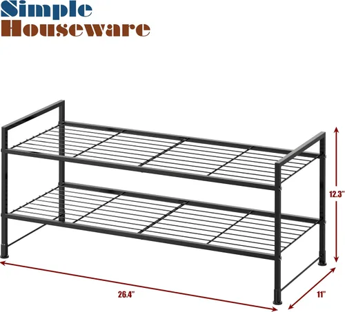 Vista 3 de Simple Houseware Zapatero de alambre apilable de 2 niveles, negro