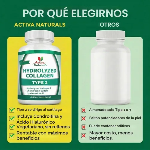 Vista 3 de Activa Naturals Suplemento hidrolizado de colágeno tipo 2 con condroitina e hialurónico - 120 Veg. Caps Collagen Capsules with Chondroitin Sulfate