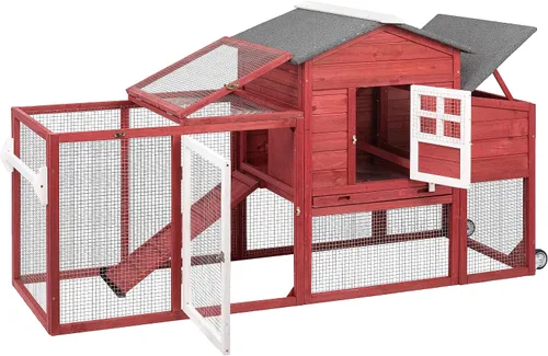 Vista 11 de Gowoodhut Gallinero con caja de anidación grande móvil - Patio trasero de madera para gallinero al aire libre, jaula de aves de corral al aire