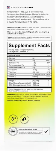 Vista 4 de LYSI Suplemento líquido de aceite de hígado de bacalao islandés – 1,100 mg de omega-3 por cucharadita – EPA 740 mg y DHA 920 mg por 2 TSP