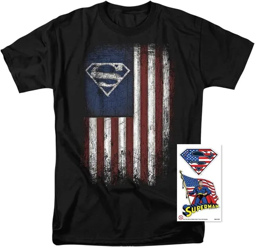 Vista 2 de Popfunk Superman Vintage Patriotic American Flag S Shield T-Shirt & Stickers
