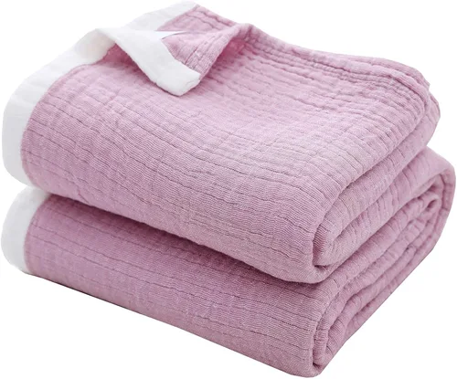 Vista 15 de SE SOFTEXLY Manta de muselina de algodón para adultos, transpirable de 4 capas con textura de lino teñido, manta de gasa para cama, sofá, sofá