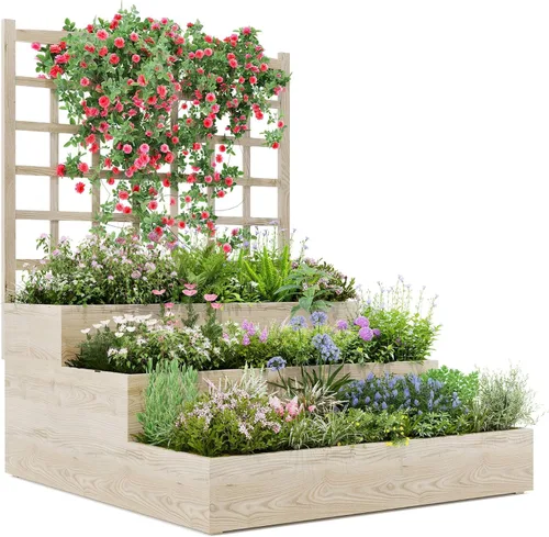 Vista 13 de GarveeLife Paquete de 2 macetas altas de madera con enrejado, cama de jardín elevada de 61.5 pulgadas de alto sobre ruedas, maceta vertical