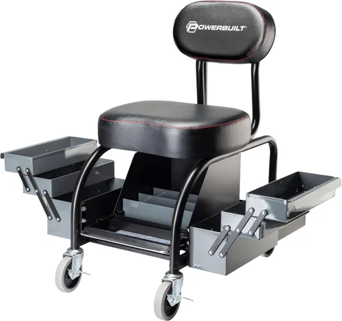 Vista 5 de Powerbuilt Asiento de rodillo profesional para detalladores de automóviles y mecánicos, taburete de garaje resistente con asiento y respaldo