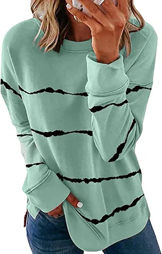 Vista 2 de Camisetas de gran tamaño para mujer, estilo casual, a la moda, con estampado de manga larga, cuello redondo