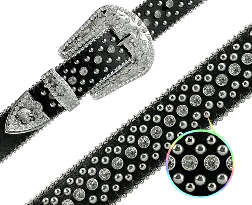 Vista 3 de 35116 50116 - Cinturones de mujer con diamantes de imitación, cinturón de cuero con diseño de vaquera occidental