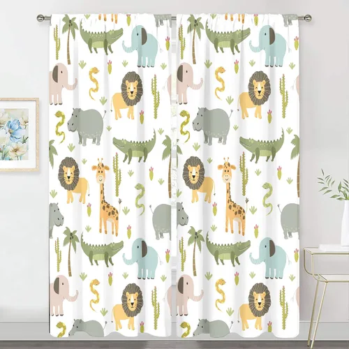 Vista 9 de MESHELLY Cortinas de animales de safari para guardería, 29 pulgadas de ancho x 63 pulgadas de alto, bolsillo para cortinero, bebé, niños, bosque
