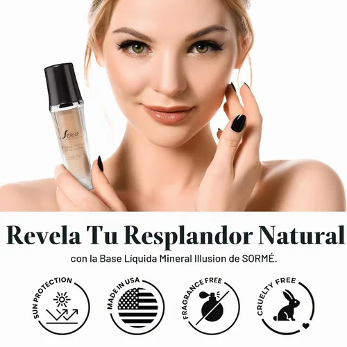 Vista 3 de SORMÉ Mineral Illusion Base líquida sin fragancia y aceite con protector solar no químico, fórmula mineral, hidratante con manteca de karité