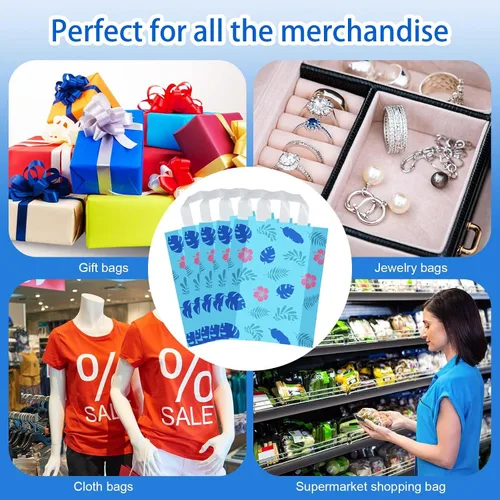 Vista 6 de Tudomro 150 bolsas de boutique a granel de 10 x 13 pulgadas, bolsas de plástico reutilizables para regalos de compras con asas para pequeñas