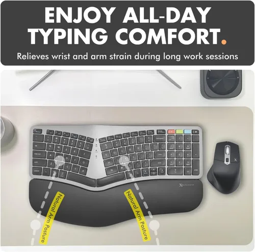 Vista 4 de X9 Combo ergonómico de teclado y mouse inalámbricos: teclado Ergo Split con reposamuñecas y mouse, 2.4G y Bluetooth, teclado ergonómico y mouse