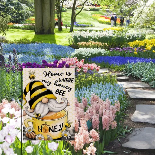 Vista 7 de Artofy Home is Where My Honey Bumble Bee Gnomo - Bandera decorativa para jardín, decoración exterior de primavera y verano, decoración exterior